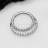 14 Karat White Gold Brilliant Sparkle Double Loop Lined Gems Seamless Clicker Hoop Ring-Clear