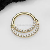 14 Karat Gold Brilliant Sparkle Double Loop Lined Gems Seamless Clicker Hoop Ring-Clear
