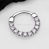 14 Karat White Gold Dios Sparkle Gems Paved Clicker Hoop Ring