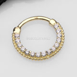 14 Karat Gold Studded Sparkle Gems Paved Clicker Hoop Ring