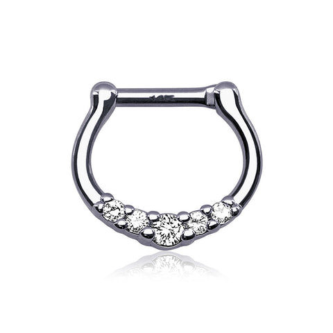 14 Karat White Gold Dainty Sparkles Clicker Ring-Clear