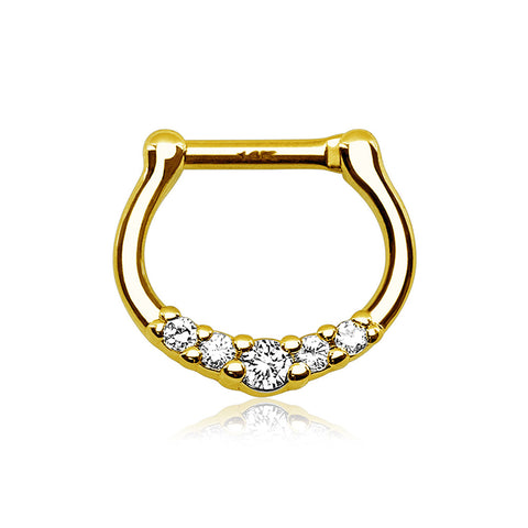 14 Karat Gold Dainty Sparkles Clicker Ring-Clear