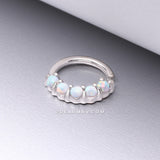 14 Karat White Gold Fire Opal Prong Set Lined Bendable Hoop Ring-White