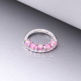 14 Karat White Gold Fire Opal Prong Set Lined Bendable Hoop Ring-Pink