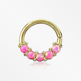 14 Karat Gold Fire Opal Prong Set Lined Bendable Hoop Ring-Pink