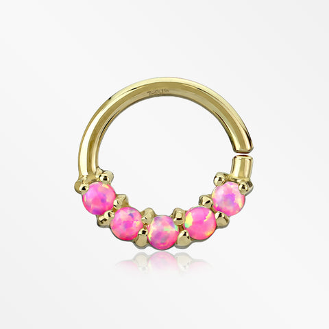 14 Karat Gold Fire Opal Prong Set Lined Bendable Hoop Ring-Pink