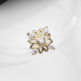 14 Karat Gold Sparkle Divine Flower Blossom Dermal Anchor Top Part-Clear