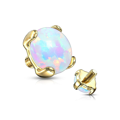 14 Karat Gold Prong Set Fire Opal Dermal Anchor Top-White Opal