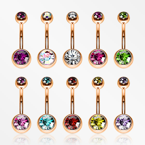 10 Pcs of Rose Gold Assorted Color Gem Ball Steel Belly Button Ring Package