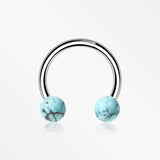 Turquoise Stone Ball Ends Steel Horseshoe Circular Barbell