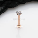 Rose Gold Prong Set Gem Top Threadless Push-In Steel Labret-Clear
