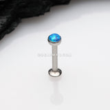 Fire Opal Bezel Set Top Threadless Push-In Steel Labret-Blue Opal