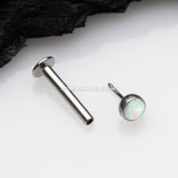 Fire Opal Bezel Set Top Threadless Push-In Steel Labret-White Opal
