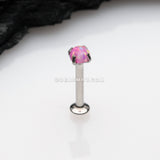 Fire Opal Prong Set Top Threadless Push-In Steel Labret-Pink Opal