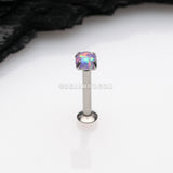 Fire Opal Prong Set Top Threadless Push-In Steel Labret-Purple Opal