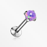 Fire Opal Prong Set Top Threadless Push-In Steel Labret-Purple Opal