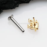 Golden Marquise Sparkle Leaf Top Threadless Push-In Steel Labret-Clear