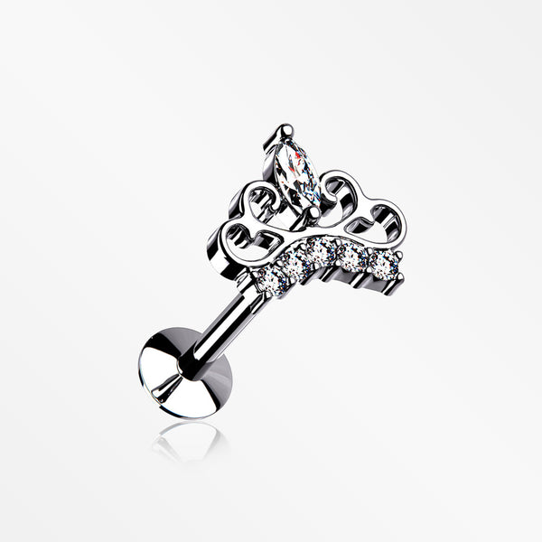 Royal Tiara Sparkle Top Threadless Push-In Steel Labret-Clear