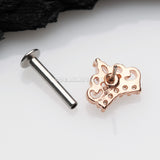 Rose Gold Royal Tiara Sparkle Top Threadless Push-In Steel Labret-Clear