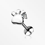 Adorable Sparkle Paw Top Threadless Push-In Steel Labret-Clear