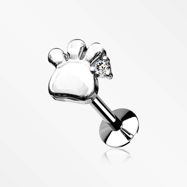 Adorable Sparkle Paw Top Threadless Push-In Steel Labret-Clear