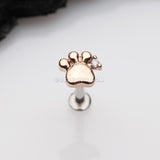 Rose Gold Adorable Sparkle Paw Top Threadless Push-In Steel Labret-Clear
