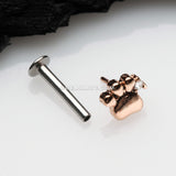 Rose Gold Adorable Sparkle Paw Top Threadless Push-In Steel Labret-Clear