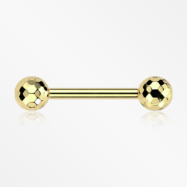 A Pair of Implant Grade Titanium Golden Multi-Faceted OneFit Threadless Nipple Barbell