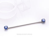 Detail View 1 of Implant Grade Titanium OneFit Threadless Prong Gem Sparkle Industrial Barbell-Blue