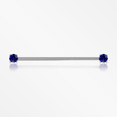 Implant Grade Titanium OneFit Threadless Prong Gem Sparkle Industrial Barbell-Blue