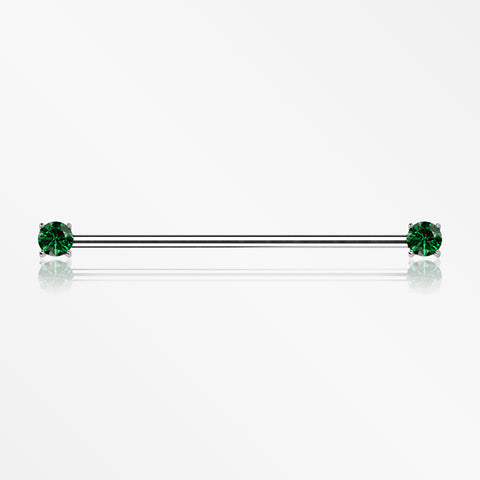 Implant Grade Titanium OneFit Threadless Prong Gem Sparkle Industrial Barbell-Emerald