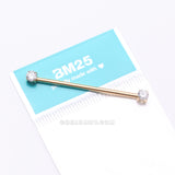 Detail View 3 of Implant Grade Titanium Gold PVD OneFit Threadless Prong Gem Sparkle Industrial Barbell-Clear Gem
