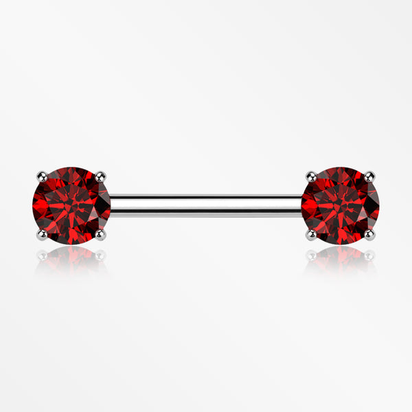 A Pair of Implant Grade Titanium OneFit Threadless Prong Gem Sparkle Nipple Barbell-Red