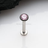 Implant Grade Titanium OneFit™ Threadless Gem Bezel Set Top Flat Back Stud Labret-Pink