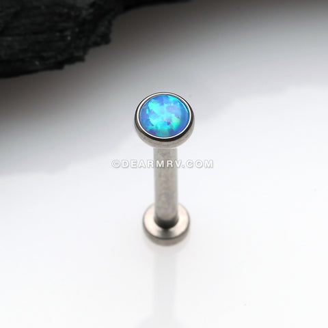 Implant Grade Titanium OneFit™ Threadless Fire Opal Bezel Set Top Flat Back Stud Labret-Blue Opal
