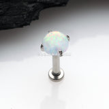 Implant Grade Titanium OneFit™ Threadless Fire Opal Prong Set Top Flat Back Stud Labret-White Opal