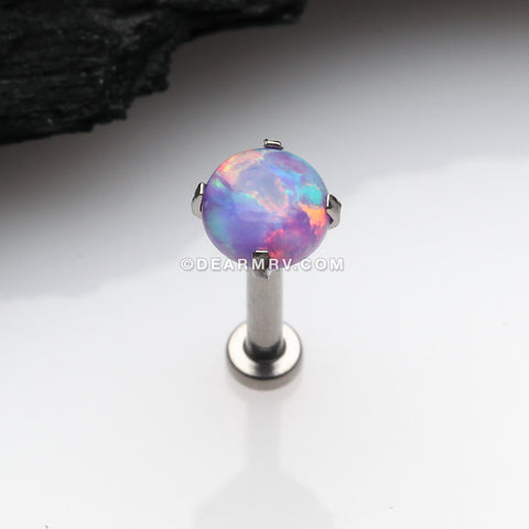 Implant Grade Titanium OneFit™ Threadless Fire Opal Prong Set Top Flat Back Stud Labret-Purple Opal