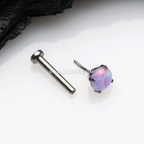 Implant Grade Titanium OneFit™ Threadless Fire Opal Prong Set Top Flat Back Stud Labret-Purple Opal