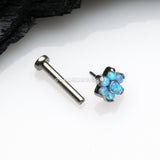 Implant Grade Titanium OneFit™ Threadless Brilliant Fire Opal Flower Top Flat Back Stud Labret-Blue Opal