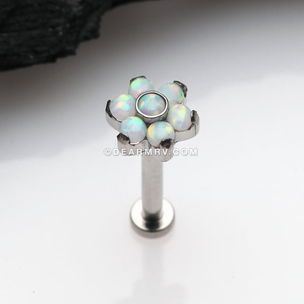 Implant Grade Titanium OneFit™ Threadless Brilliant Fire Opal Flower Top Flat Back Stud Labret-White Opal