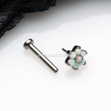 Implant Grade Titanium OneFit™ Threadless Brilliant Fire Opal Flower Top Flat Back Stud Labret-White Opal