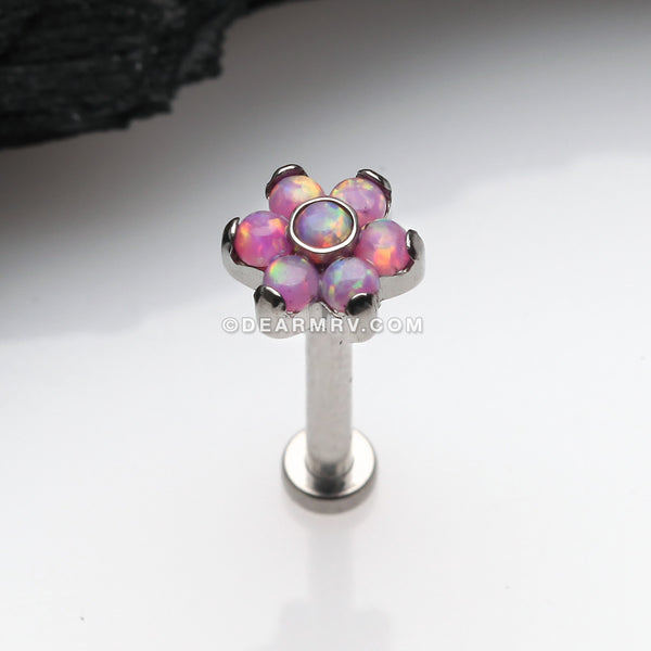 Implant Grade Titanium OneFit™ Threadless Brilliant Fire Opal Flower Top Flat Back Stud Labret-Pink Opal
