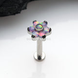 Implant Grade Titanium OneFit™ Threadless Brilliant Fire Opal Flower Top Flat Back Stud Labret-Purple Opal