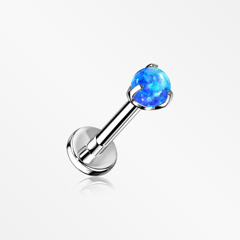 Implant Grade Titanium OneFit™ Threadless Fire Opal Ball Claw Prong Set Flat Back Stud Labret-Blue Opal