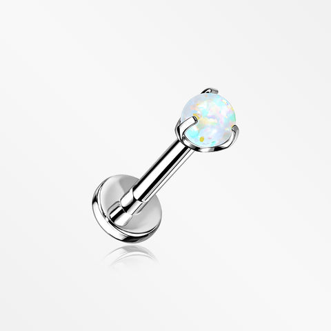 Implant Grade Titanium OneFit™ Threadless Fire Opal Ball Claw Prong Set Flat Back Stud Labret-White Opal