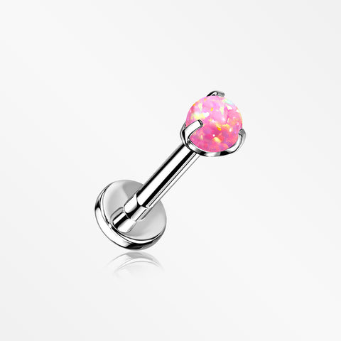 Implant Grade Titanium OneFit™ Threadless Fire Opal Ball Claw Prong Set Flat Back Stud Labret-Pink Opal