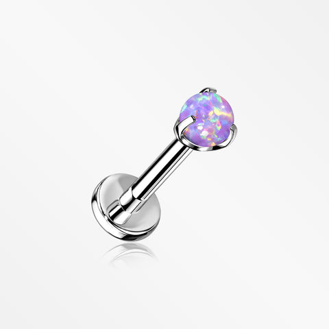 Implant Grade Titanium OneFit™ Threadless Fire Opal Ball Claw Prong Set Flat Back Stud Labret-Purple Opal
