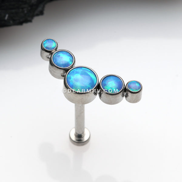 Implant Grade Titanium OneFit™ Threadless Journey Fire Opal Curve Top Flat Back Stud Labret-Blue Opal