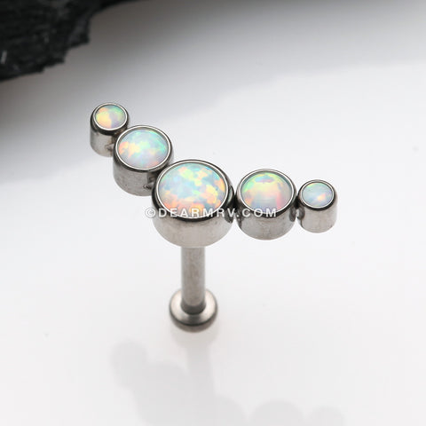Implant Grade Titanium OneFit™ Threadless Journey Fire Opal Curve Top Flat Back Stud Labret-White Opal
