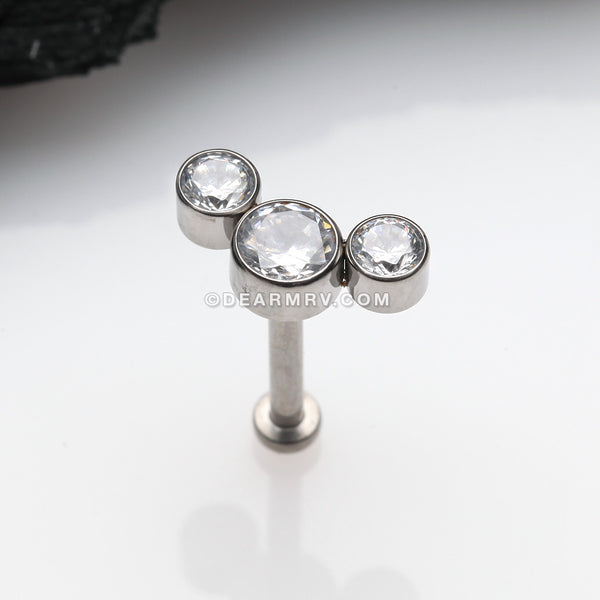 Implant Grade Titanium OneFit™ Threadless Journey Sparkle Trio Top Flat Back Stud Labret-Clear Gem